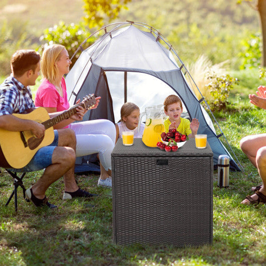 72 Gallon Rattan Outdoor Storage Box with Zippered Liner and Solid Pneumatic Rod W2B