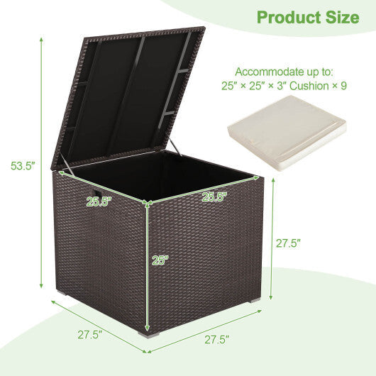 72 Gallon Rattan Outdoor Storage Box with Zippered Liner and Solid Pneumatic Rod W2B