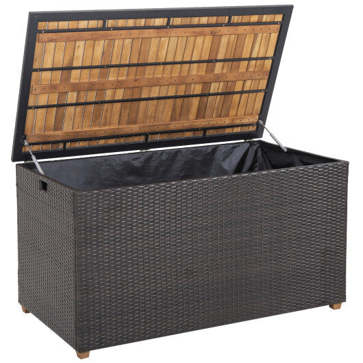 134 Gallon Rattan Storage Box with Zippered Liner and Solid Acacia Wood Top W2B