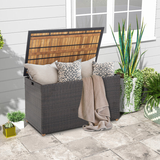 134 Gallon Rattan Storage Box with Zippered Liner and Solid Acacia Wood Top W2B