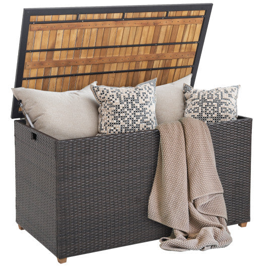 134 Gallon Rattan Storage Box with Zippered Liner and Solid Acacia Wood Top W2B