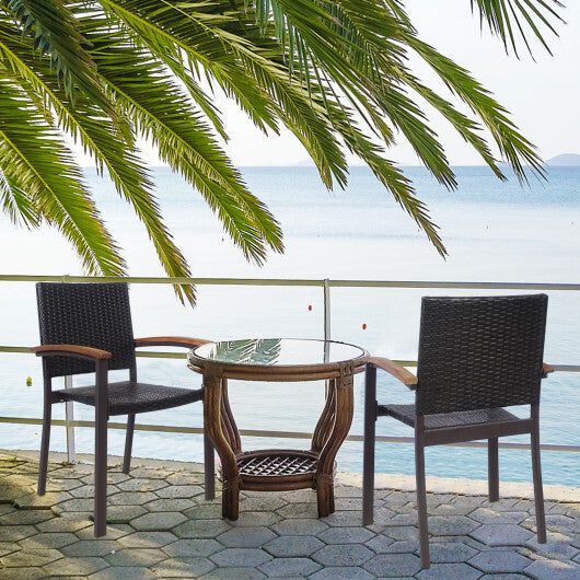 Set of 2 Outdoor Patio PE Rattan Dining Chairs W2B