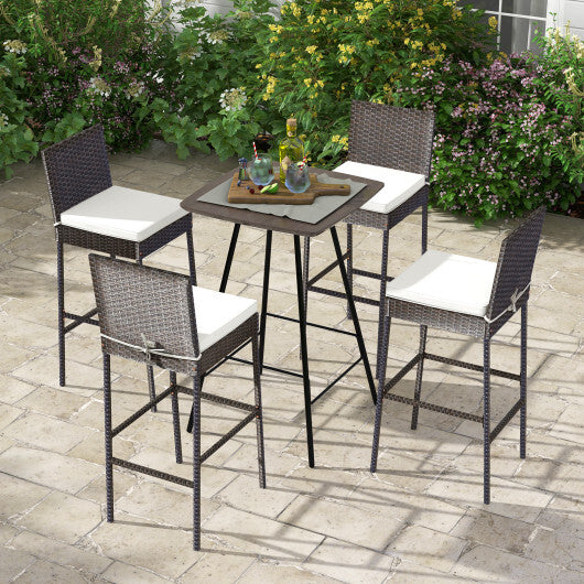 2 Pieces Patio Cushioned Wicker Barstools with Cozy Footrest-Set of 2