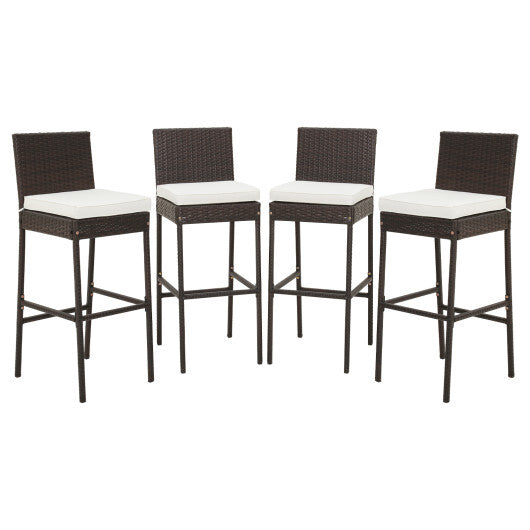 2 Pieces Patio Cushioned Wicker Barstools with Cozy Footrest-Set of 2