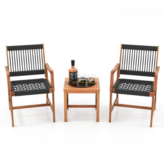 3 Pieces Acacia Wood Patio Furniture Set with Armchairs Coffee Table W2B