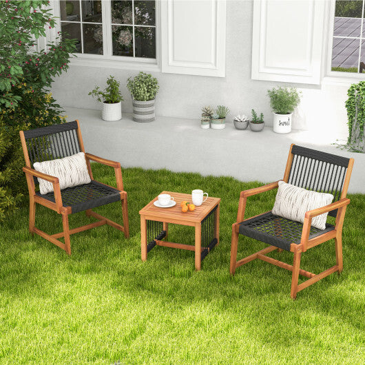 3 Pieces Acacia Wood Patio Furniture Set with Armchairs Coffee Table W2B