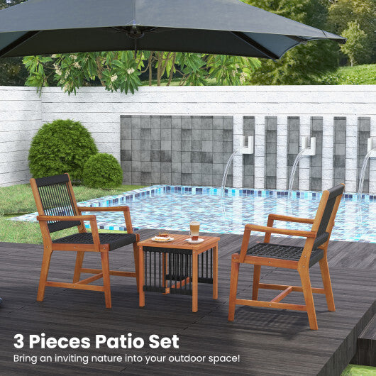 3 Pieces Acacia Wood Patio Furniture Set with Armchairs Coffee Table W2B