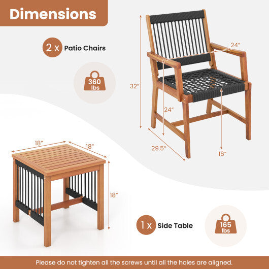 3 Pieces Acacia Wood Patio Furniture Set with Armchairs Coffee Table W2B