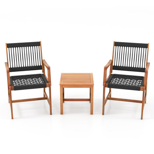 3 Pieces Acacia Wood Patio Furniture Set with Armchairs Coffee Table W2B