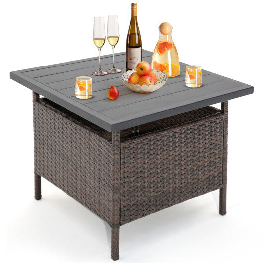 Patio Square Wicker Side Table with Umbrella Hole for Yard Garden Poolside W2B