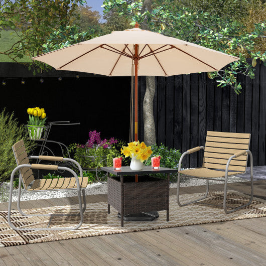 Patio Square Wicker Side Table with Umbrella Hole for Yard Garden Poolside W2B