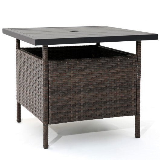 Patio Square Wicker Side Table with Umbrella Hole for Yard Garden Poolside W2B