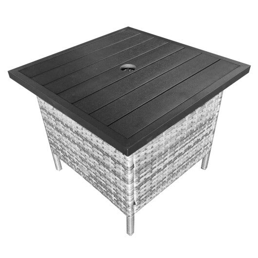 Patio Square Wicker Side Table with Umbrella Hole for Yard Garden Poolside W2B