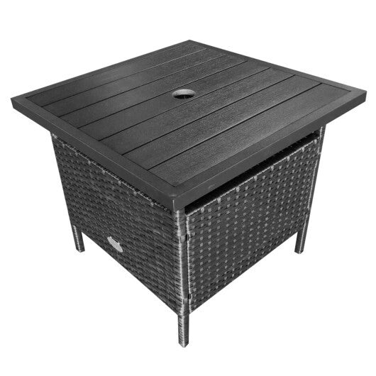 Patio Square Wicker Side Table with Umbrella Hole for Yard Garden Poolside W2B
