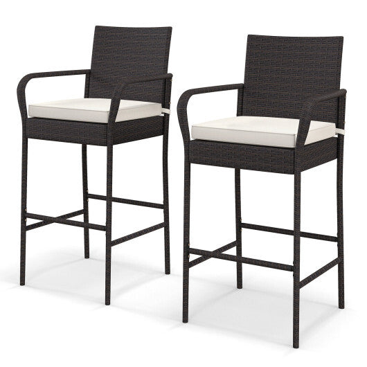 2/4 Pieces Outdoor PE Rattan Cushioned Barstool Set with Armrests-Set of 2 W2B