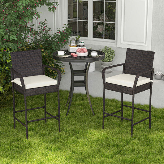 2/4 Pieces Outdoor PE Rattan Cushioned Barstool Set with Armrests-Set of 2 W2B