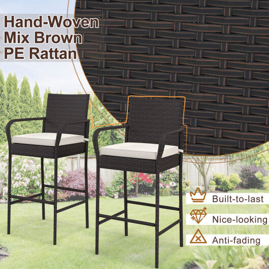 2/4 Pieces Outdoor PE Rattan Cushioned Barstool Set with Armrests-Set of 2 W2B