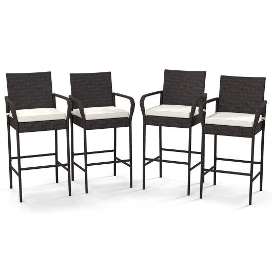 2/4 Pieces Outdoor PE Rattan Cushioned Barstool Set with Armrests-Set of 2 W2B