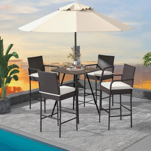 2/4 Pieces Outdoor PE Rattan Cushioned Barstool Set with Armrests-Set of 2 W2B