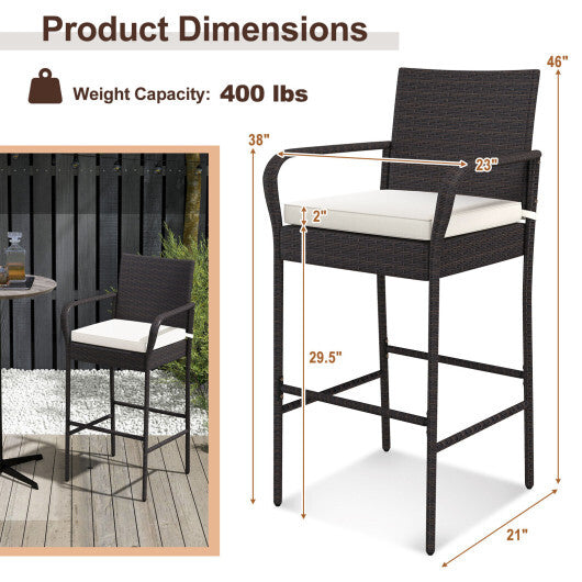 2/4 Pieces Outdoor PE Rattan Cushioned Barstool Set with Armrests-Set of 2 W2B