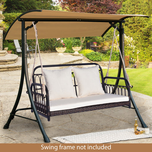 880LBS Wicker Hanging Porch Swing with Cushions-White W2B