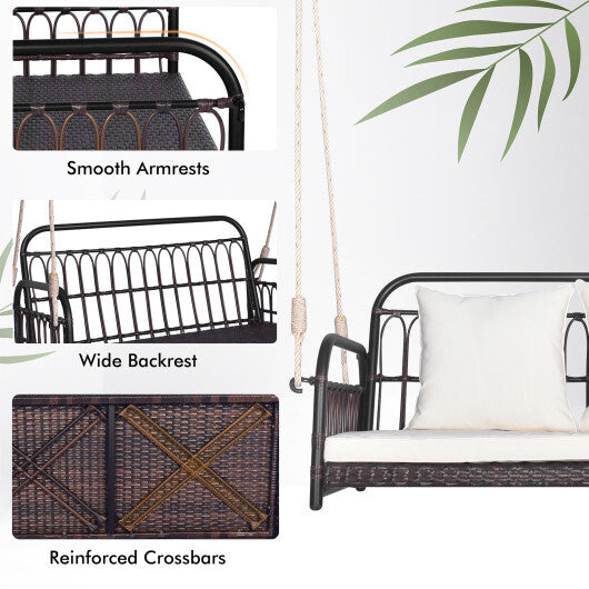 880LBS Wicker Hanging Porch Swing with Cushions-White W2B