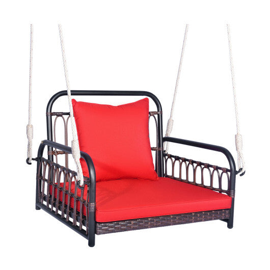 Patio Rattan Porch Swing Hammock Chair with Seat Cushion-Red W2B