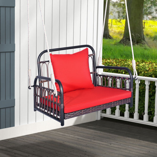 Patio Rattan Porch Swing Hammock Chair with Seat Cushion-Red W2B