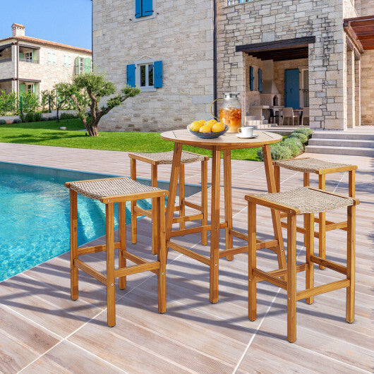 Patio Wood Bar Stools Set of 2/4-2Pieces W2B