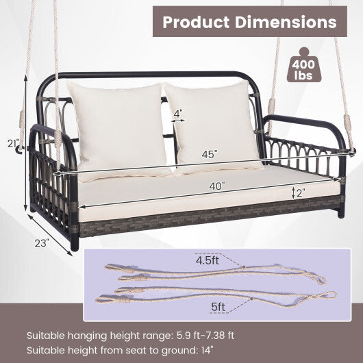 2-Person Outdoor Hanging Chair with Ropes-Gray W2B