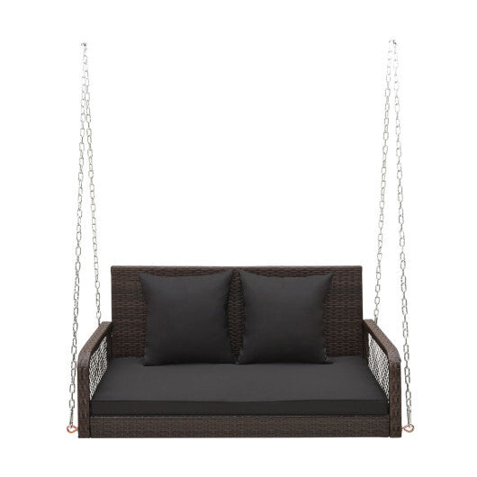 2-Person Outdoor Wicker Porch Swing with Seat and Back Cushions-Beige