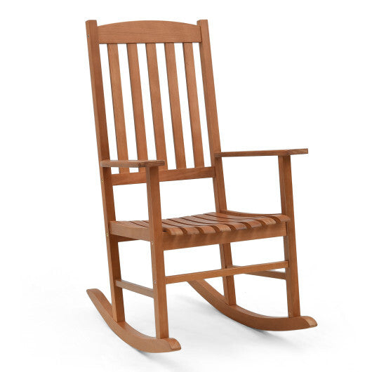 Eucalyptus Wood Rocker Chair with Stable and Safe Rocking Base for Garden