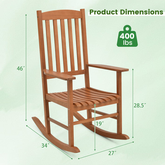 Eucalyptus Wood Rocker Chair with Stable and Safe Rocking Base for Garden
