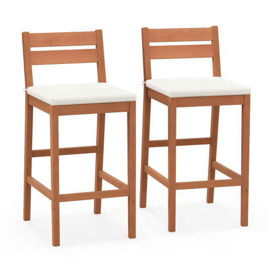 Set of 2 Outdoor Wood Barstools with Soft Seat Cushion-Off White W2B