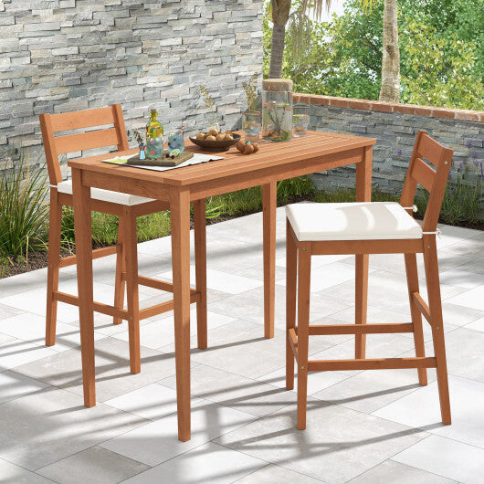 Set of 2 Outdoor Wood Barstools with Soft Seat Cushion-Off White W2B