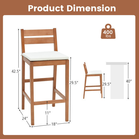 Set of 2 Outdoor Wood Barstools with Soft Seat Cushion-Off White W2B