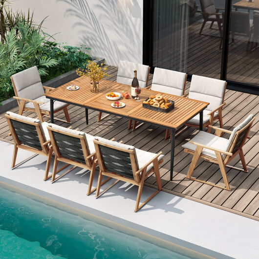 79 Inch Acacia Wood Outdoor Dining Table for 8 with 1.9 Inch Umbrella Hole W2B