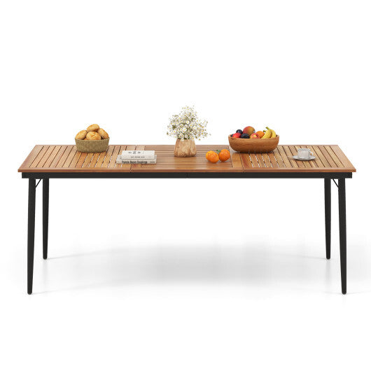 79 Inch Acacia Wood Outdoor Dining Table for 8 with 1.9 Inch Umbrella Hole W2B