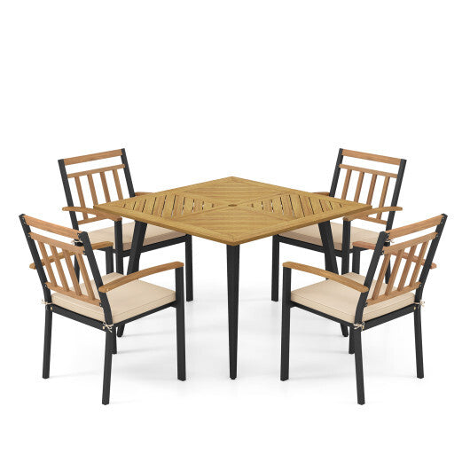 5 Pieces Patio Dining Set with Cushions and 1.9 inches Umbrella Hole W2B