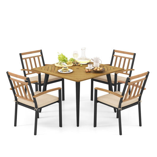 5 Pieces Patio Dining Set with Cushions and 1.9 inches Umbrella Hole W2B