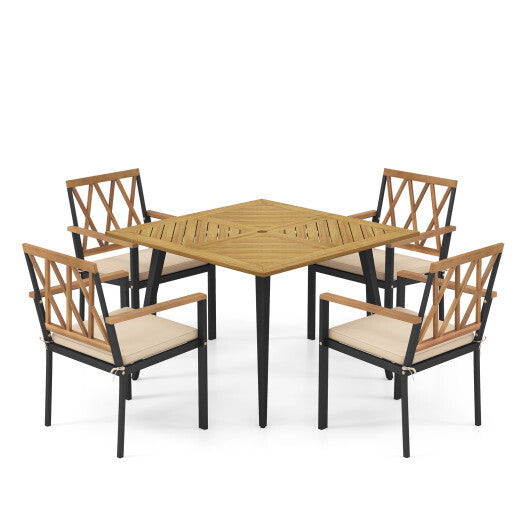 Outdoor Dining Table and Chairs with Cushions and 1.9 inches Umbrella Hole W2B