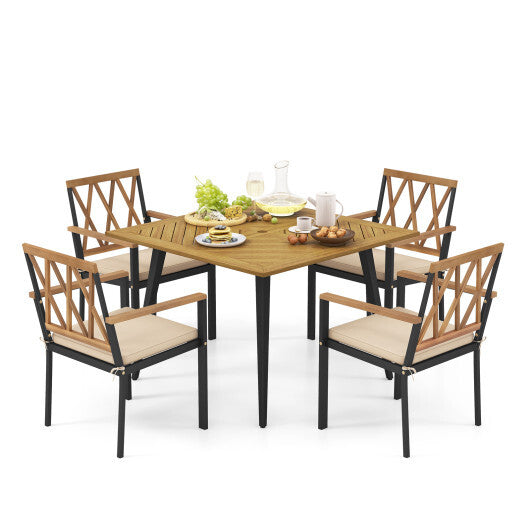 Outdoor Dining Table and Chairs with Cushions and 1.9 inches Umbrella Hole W2B