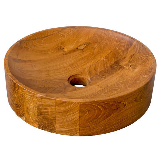 16 Inch Teak Wood Washbasin with Smooth Finish and Rounded Corners W2B