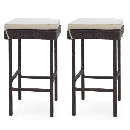 Patio Rattan Barstools Set of 2/4 with Footrest and Soft Cushions for Backyard Balcony-4 Pieces