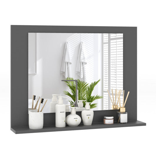 Rectangle Bathroom Mirror with Shelf 23.5 x 17.5 Inch and Wood Frame-Brown