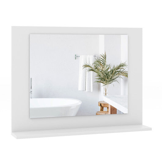 Rectangle Bathroom Mirror with Shelf 23.5 x 17.5 Inch and Wood Frame-Brown
