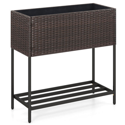 Wicker Raised Garden Bed with Storage Shelf and Removable Liner for Flowers W2B
