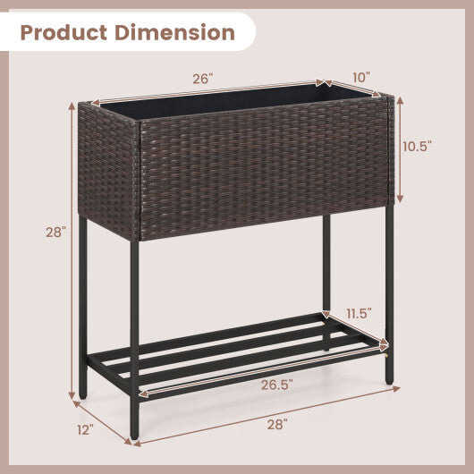 Wicker Raised Garden Bed with Storage Shelf and Removable Liner for Flowers W2B