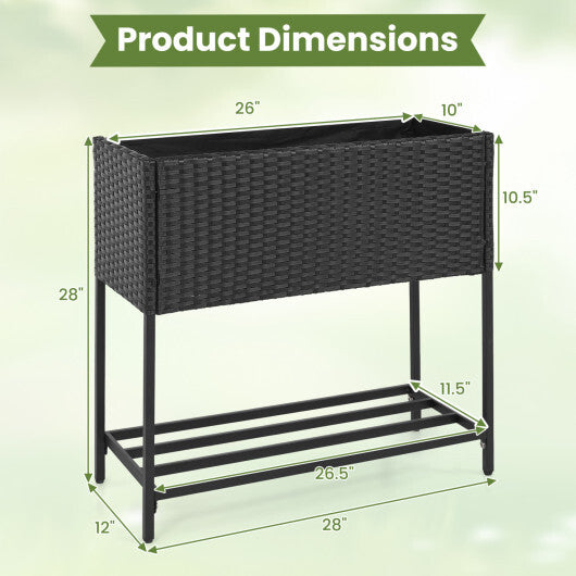 Wicker Raised Garden Bed with Storage Shelf and Removable Liner for Flowers W2B