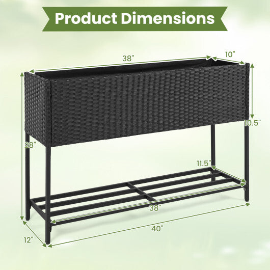 Wicker Raised Garden Bed with Storage Shelf and Drainage Gaps for Flowers W2B